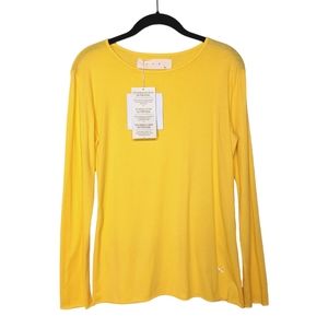 PAN Scoop Neck Long Sleeve Basic Casual Yellow Stretchy Cotton Top Small NWT